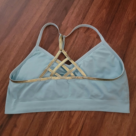 Jasmine & Ginger Light Blue and Gold Sports Bra - Size Large - Picture 2 of 4